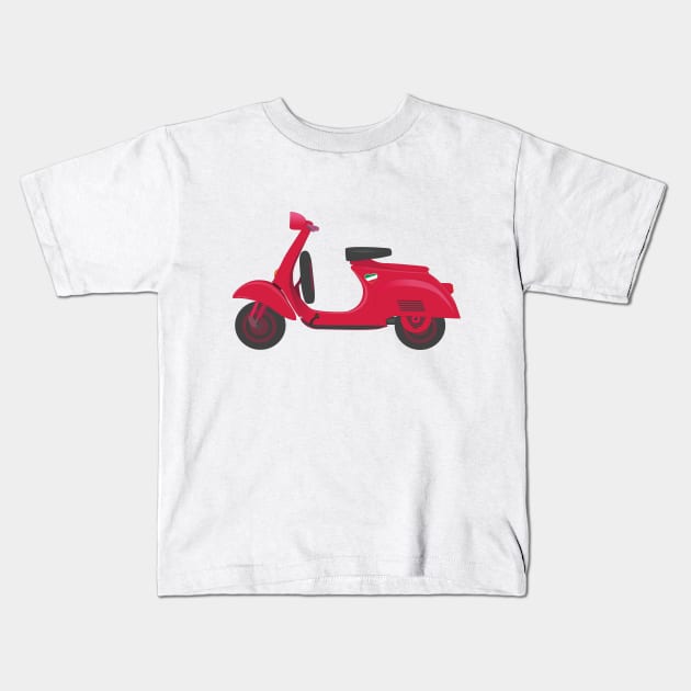 Vintage Red Italian Scooter with "Italian Heart " Sticker, under the Seat Kids T-Shirt by ibadishi